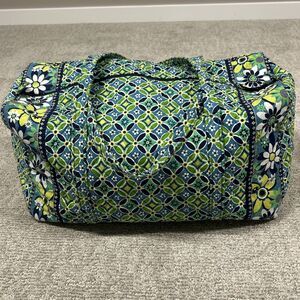 Vera Bradley Large Duffel Bag Quilted Cotton Daisy Blue Green Floral 20”x11”x11”